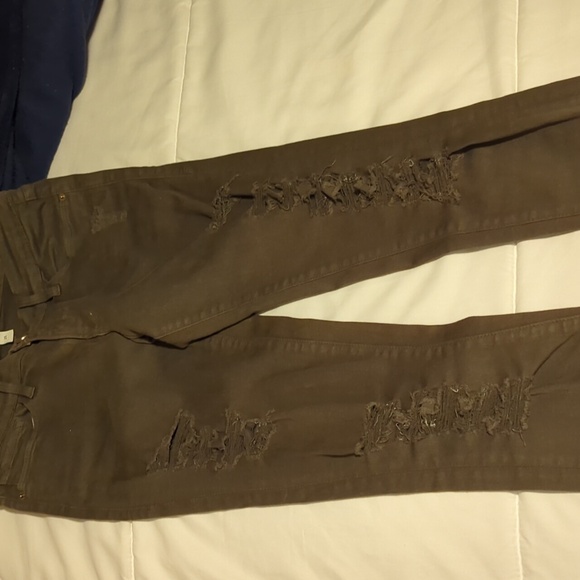 Olive green distressed skinny jeans - Picture 5 of 10